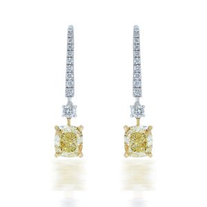 Cushion Shape Yellow Diamond Earrings