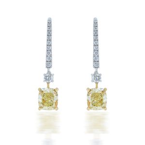 Cushion Shape Yellow Diamond Earrings