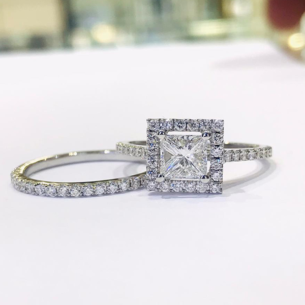 2.50 Carat Princess Cut Side Stones Hidden Halo Diamond Engagement Rin –  Benz & Co Diamonds