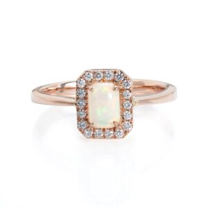 Emerald Cut Opal Diamond Ring