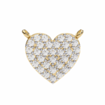 Gold heart-shaped pendant encrusted with diamonds and two small bail loops at the top.